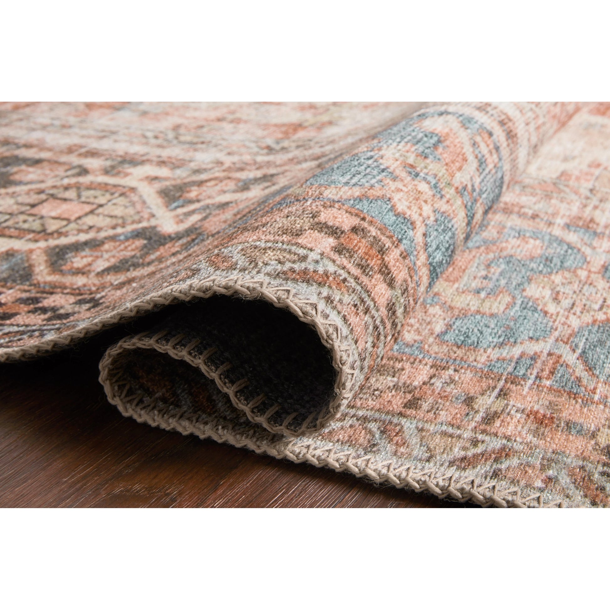 Loren LQ-15 Rug by Loloi in terracotta, sky. Made from 100% polyester in a traditional style.