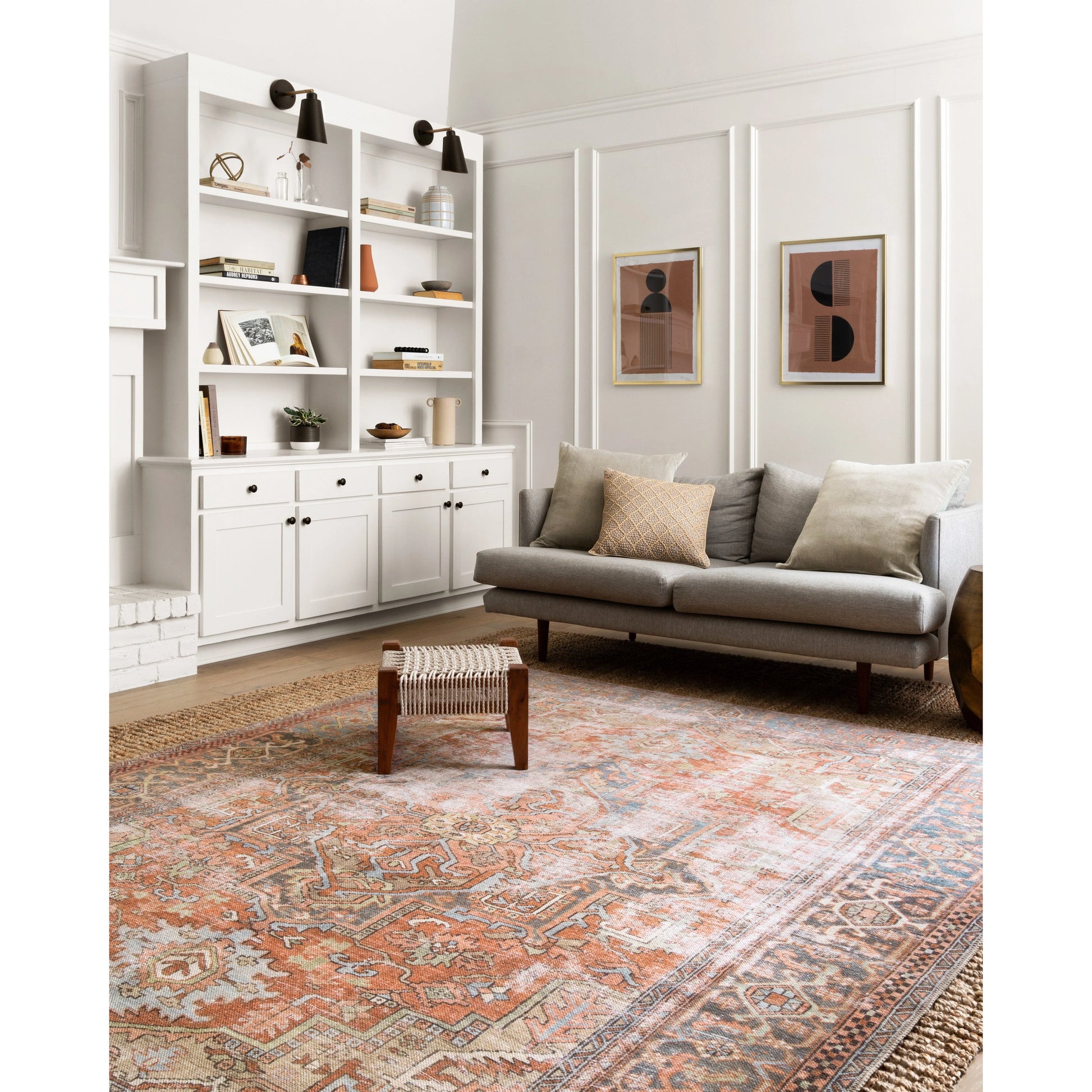 Loren LQ-15 Rug by Loloi in terracotta, sky. Made from 100% polyester in a traditional style.