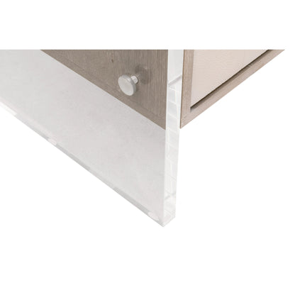 Lorin Shagreen Media Sideboard by Essentials For Living in pearl shagreen, natural gray acacia. Made from acacia veneer, faux shagreen resin, solid rubberwood, solid beech, mdf, acrylic, metal in a modern style.