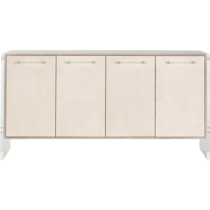 Lorin Shagreen Media Sideboard by Essentials For Living in pearl shagreen, natural gray acacia. Made from acacia veneer, faux shagreen resin, solid rubberwood, solid beech, mdf, acrylic, metal in a modern style.