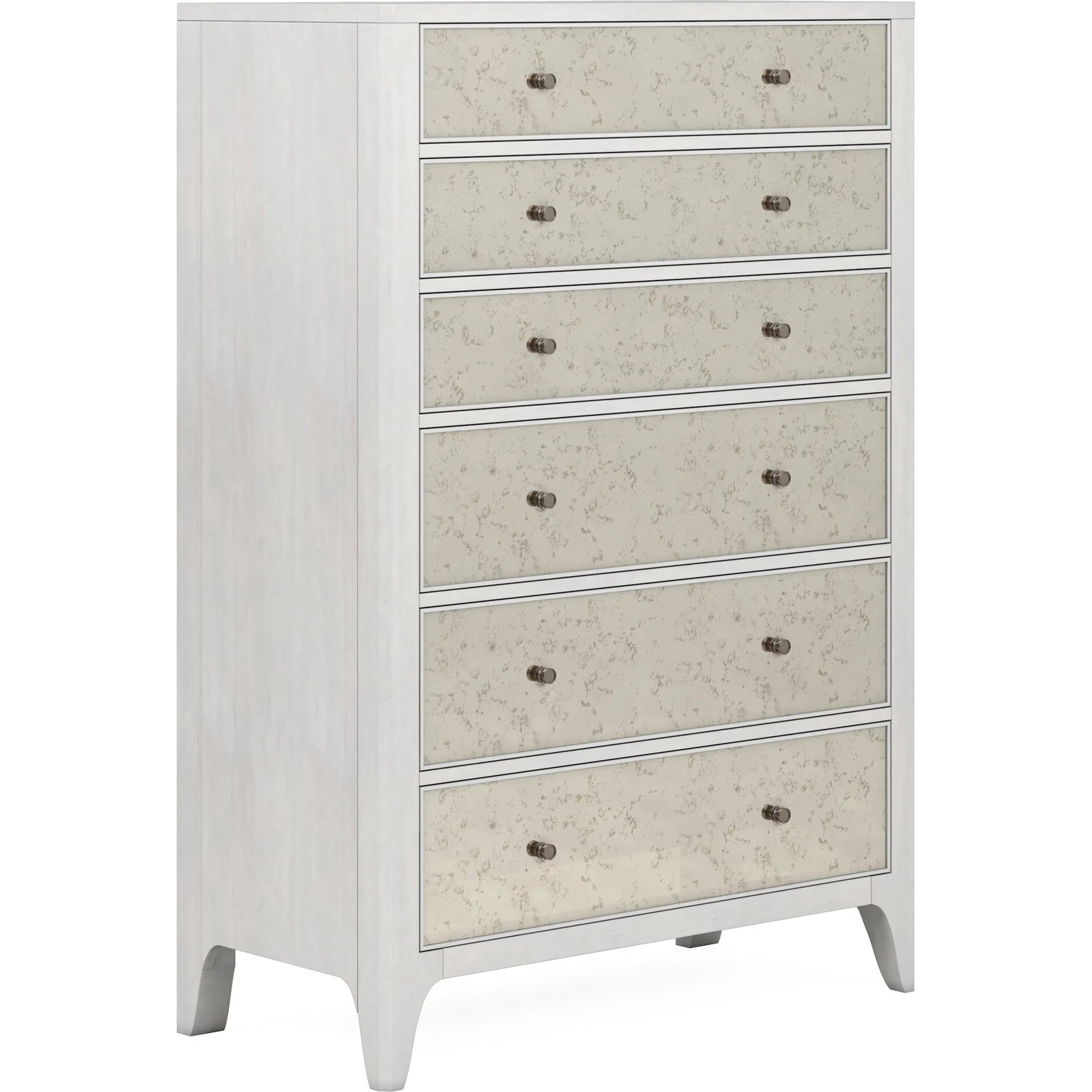 Mezzanine Drawer Chest by A.R.T. Furniture in dove gray. Made from parawood, poplar solids, maple veneer, mirror in a modern style.