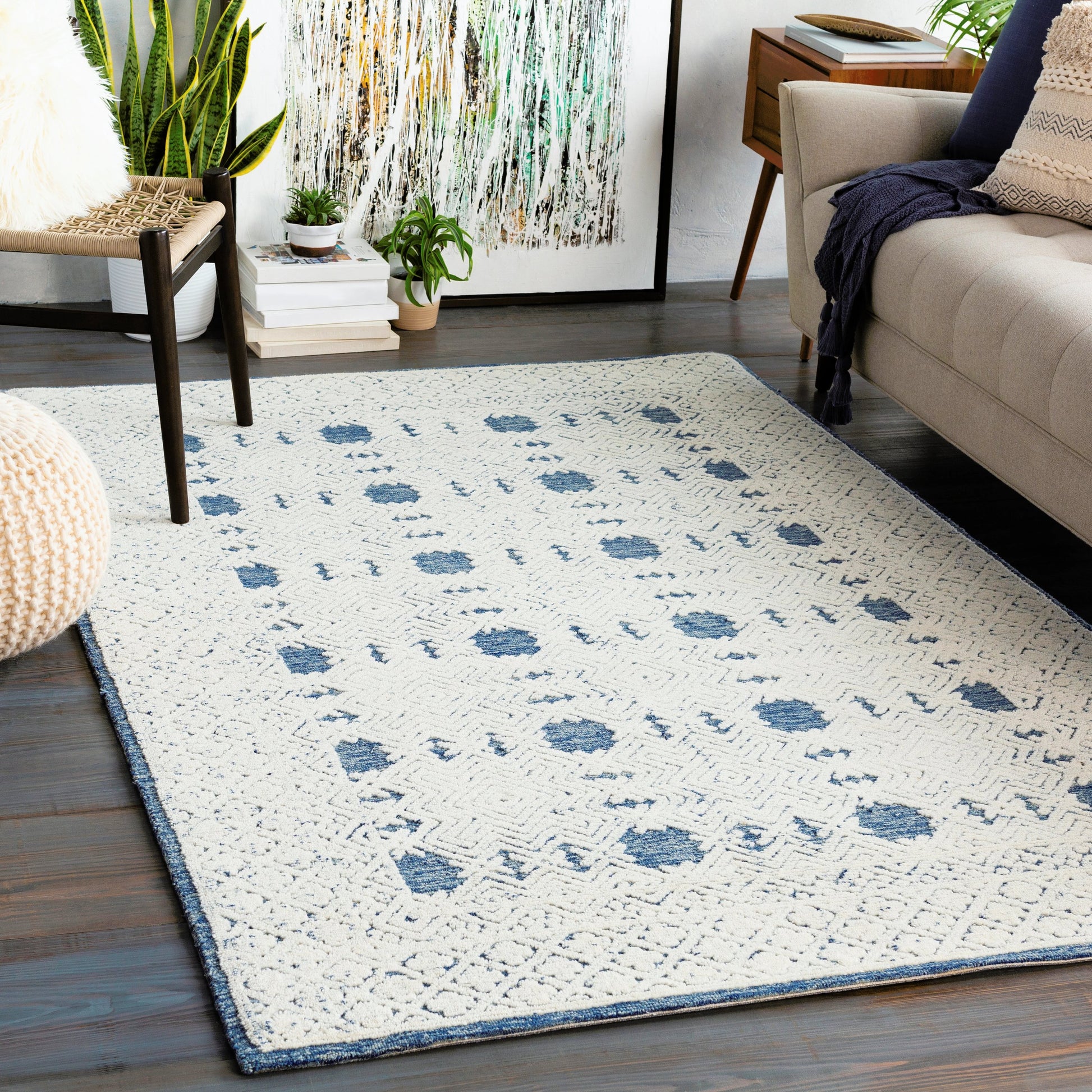 Louvre LOU-2300 Rug by Surya in dark blue, cream, pale blue. Made from unique in a unique style.