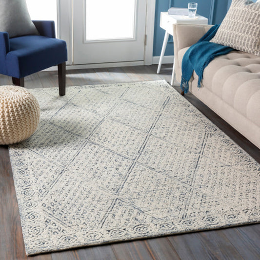 Louvre Rug - 24539 by Surya in dark blue, pale blue, cream. Made from 100% wool in a unique style.