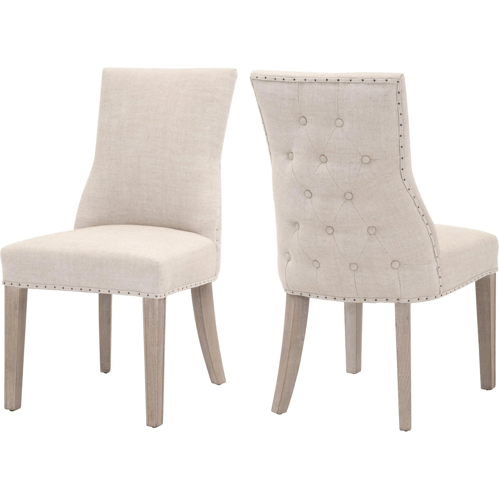 Lourdes Dining Chair (Set of 2) by Essentials For Living in natural gray ash, bisque french linen. Made from solid ash wood, 50% linen, 50% polyester fabric, foam in a transitional style.