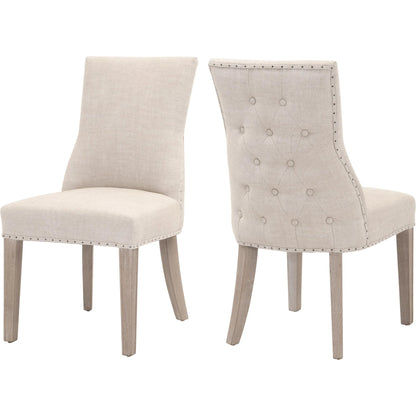 Lourdes Dining Chair (Set of 2) by Essentials For Living in natural gray ash, bisque french linen. Made from solid ash wood, 50% linen, 50% polyester fabric, foam in a transitional style.