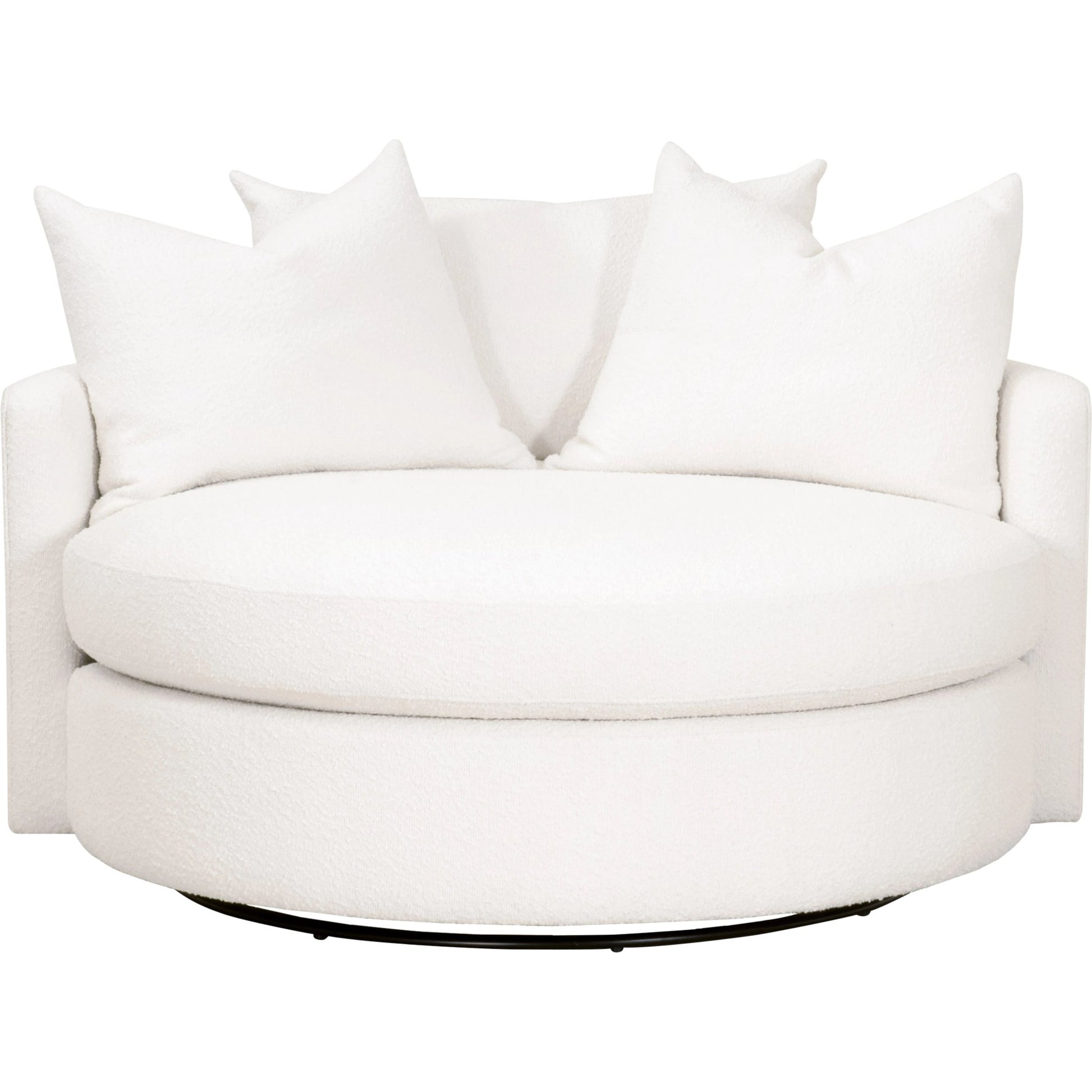 Lourne Grand Swivel Sofa Chair by Essentials For Living in performance boucle snow. Made from mdf, plywood, metal, 96% polyester/4% acrylic fabric, foam, down blend, down feather in a modern style.