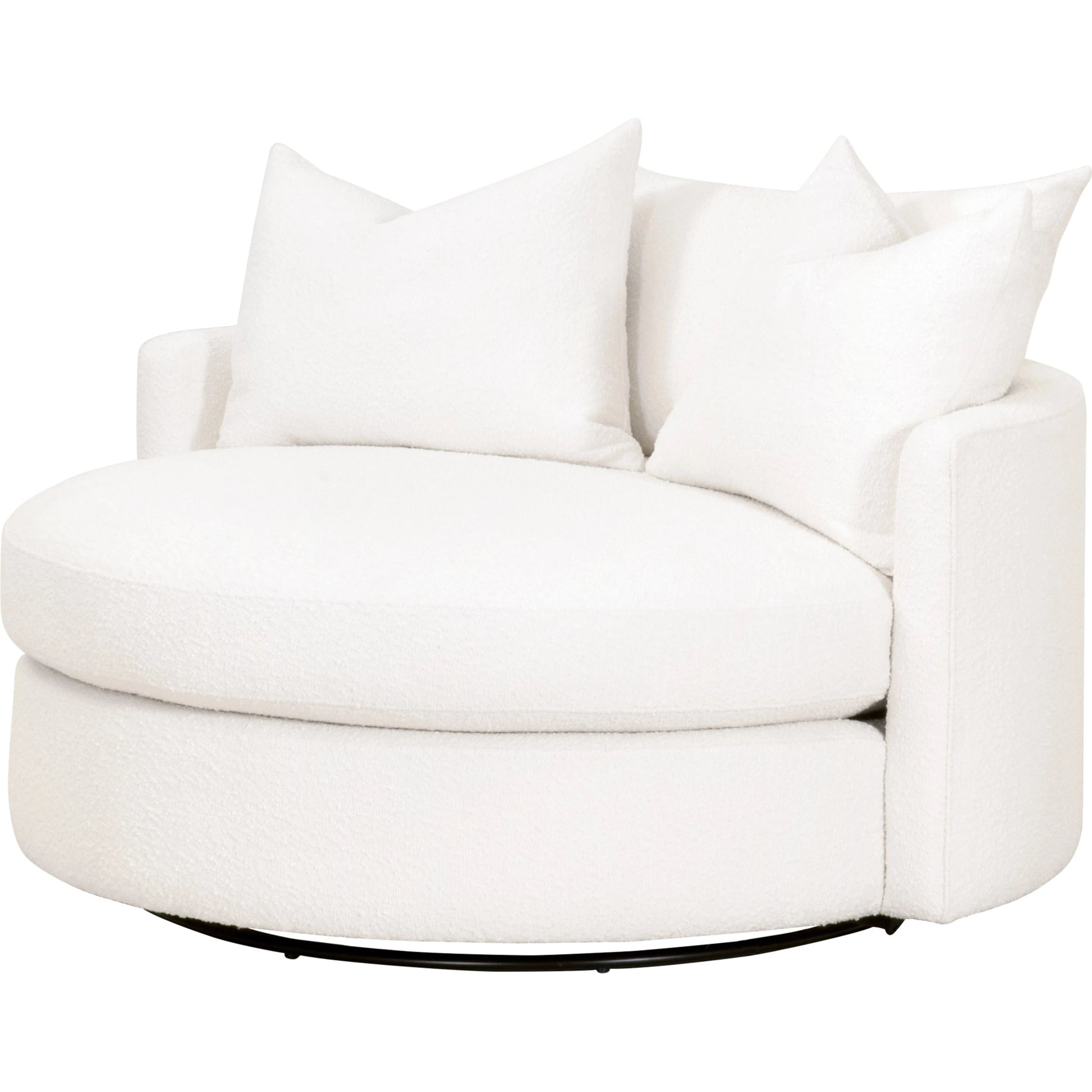 Lourne Grand Swivel Sofa Chair by Essentials For Living in performance boucle snow. Made from mdf, plywood, metal, 96% polyester/4% acrylic fabric, foam, down blend, down feather in a modern style.