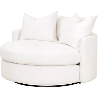 Lourne Grand Swivel Sofa Chair by Essentials For Living in performance boucle snow. Made from mdf, plywood, metal, 96% polyester/4% acrylic fabric, foam, down blend, down feather in a modern style.