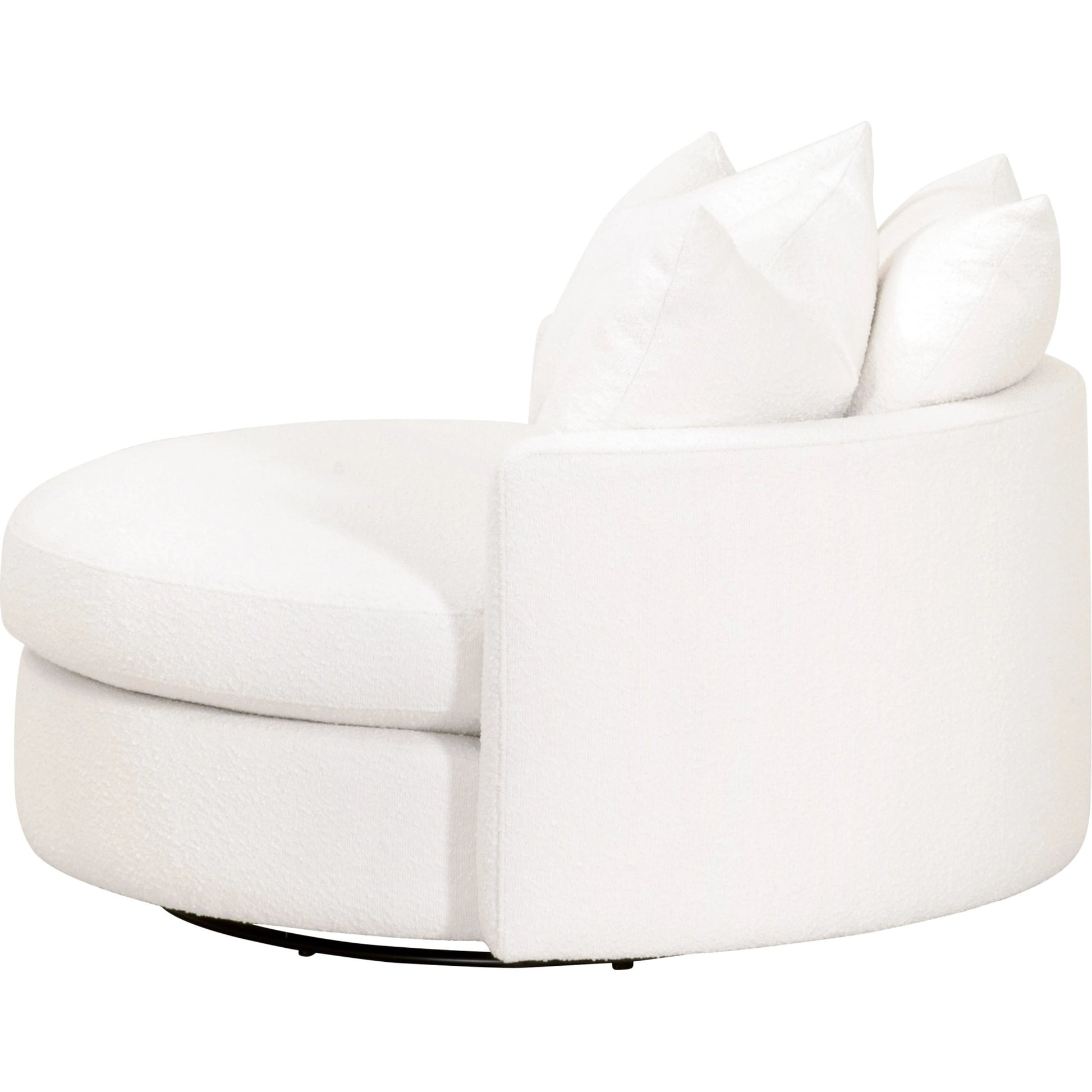 Lourne Grand Swivel Sofa Chair by Essentials For Living in performance boucle snow. Made from mdf, plywood, metal, 96% polyester/4% acrylic fabric, foam, down blend, down feather in a modern style.