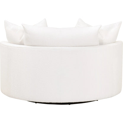 Lourne Grand Swivel Sofa Chair by Essentials For Living in performance boucle snow. Made from mdf, plywood, metal, 96% polyester/4% acrylic fabric, foam, down blend, down feather in a modern style.