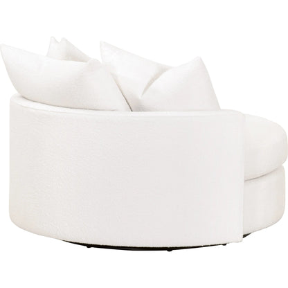 Lourne Grand Swivel Sofa Chair by Essentials For Living in performance boucle snow. Made from mdf, plywood, metal, 96% polyester/4% acrylic fabric, foam, down blend, down feather in a modern style.