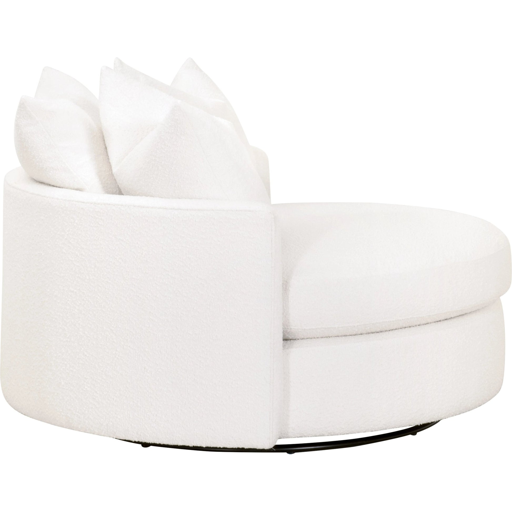 Lourne Grand Swivel Sofa Chair by Essentials For Living in performance boucle snow. Made from mdf, plywood, metal, 96% polyester/4% acrylic fabric, foam, down blend, down feather in a modern style.