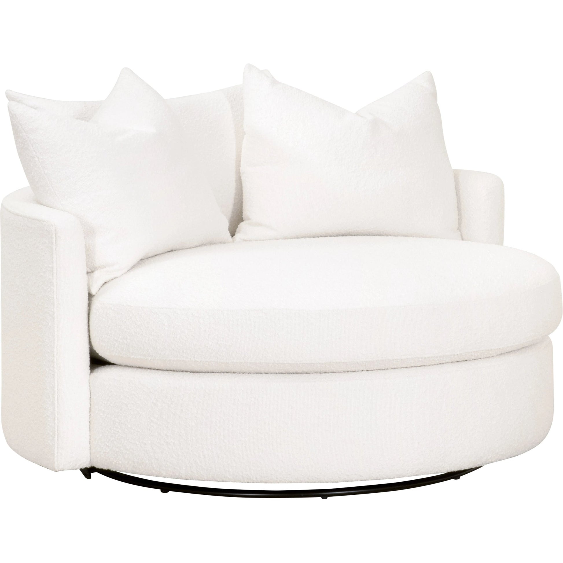 Lourne Grand Swivel Sofa Chair by Essentials For Living in performance boucle snow. Made from mdf, plywood, metal, 96% polyester/4% acrylic fabric, foam, down blend, down feather in a modern style.