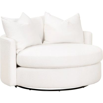 Lourne Grand Swivel Sofa Chair by Essentials For Living in performance boucle snow. Made from mdf, plywood, metal, 96% polyester/4% acrylic fabric, foam, down blend, down feather in a modern style.