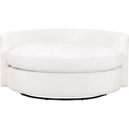 Lourne Grand Swivel Sofa Chair by Essentials For Living in performance boucle snow. Made from mdf, plywood, metal, 96% polyester/4% acrylic fabric, foam, down blend, down feather in a modern style.