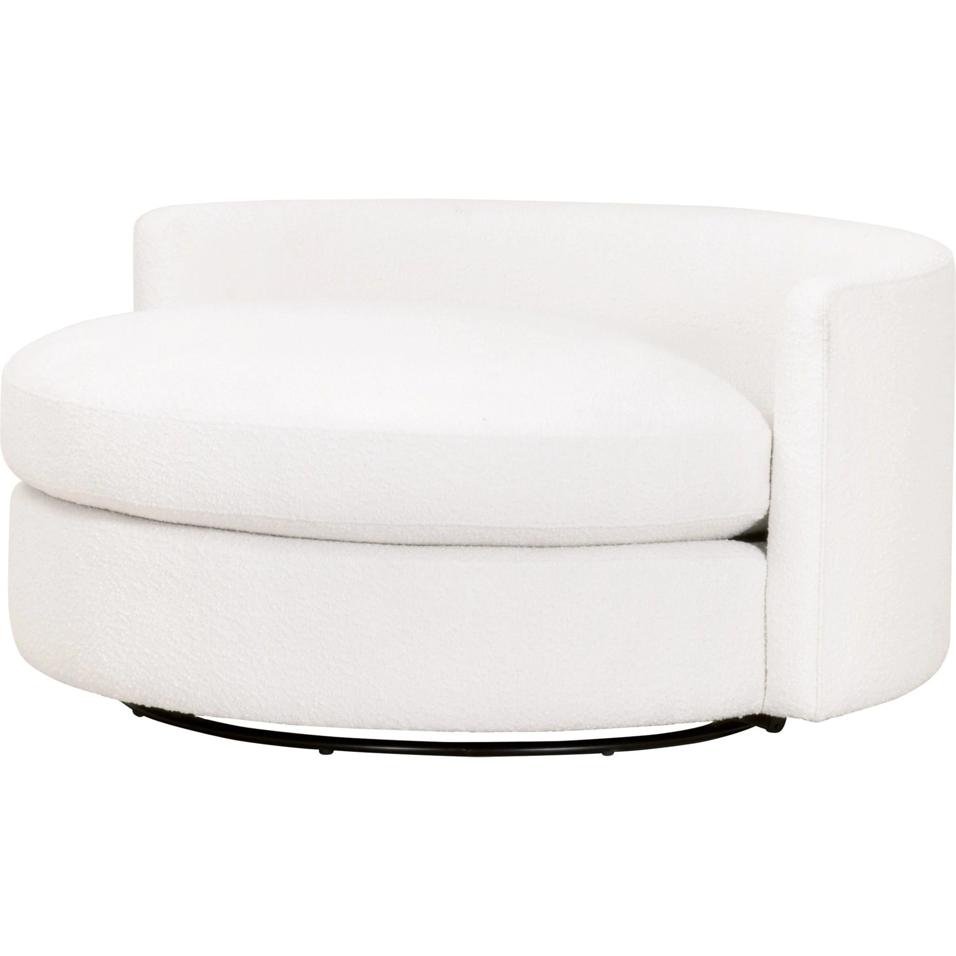 Lourne Grand Swivel Sofa Chair by Essentials For Living in performance boucle snow. Made from mdf, plywood, metal, 96% polyester/4% acrylic fabric, foam, down blend, down feather in a modern style.