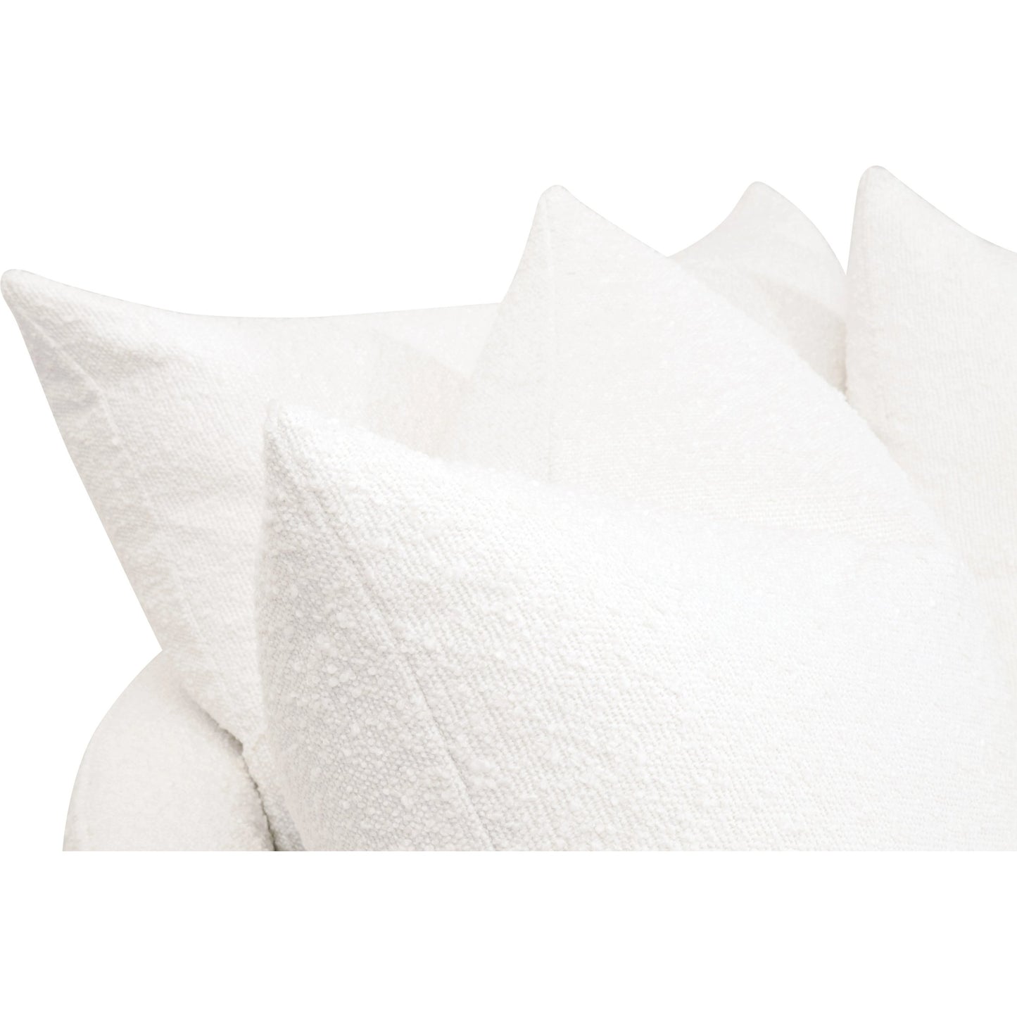 003 SI-2021728 | Closeup | Lourne Grand Swivel Sofa Chair by Essentials For Living in performance boucle snow. Made from mdf, plywood, metal, 96% polyester/4% acrylic fabric, foam, down blend, down feather in a modern style.