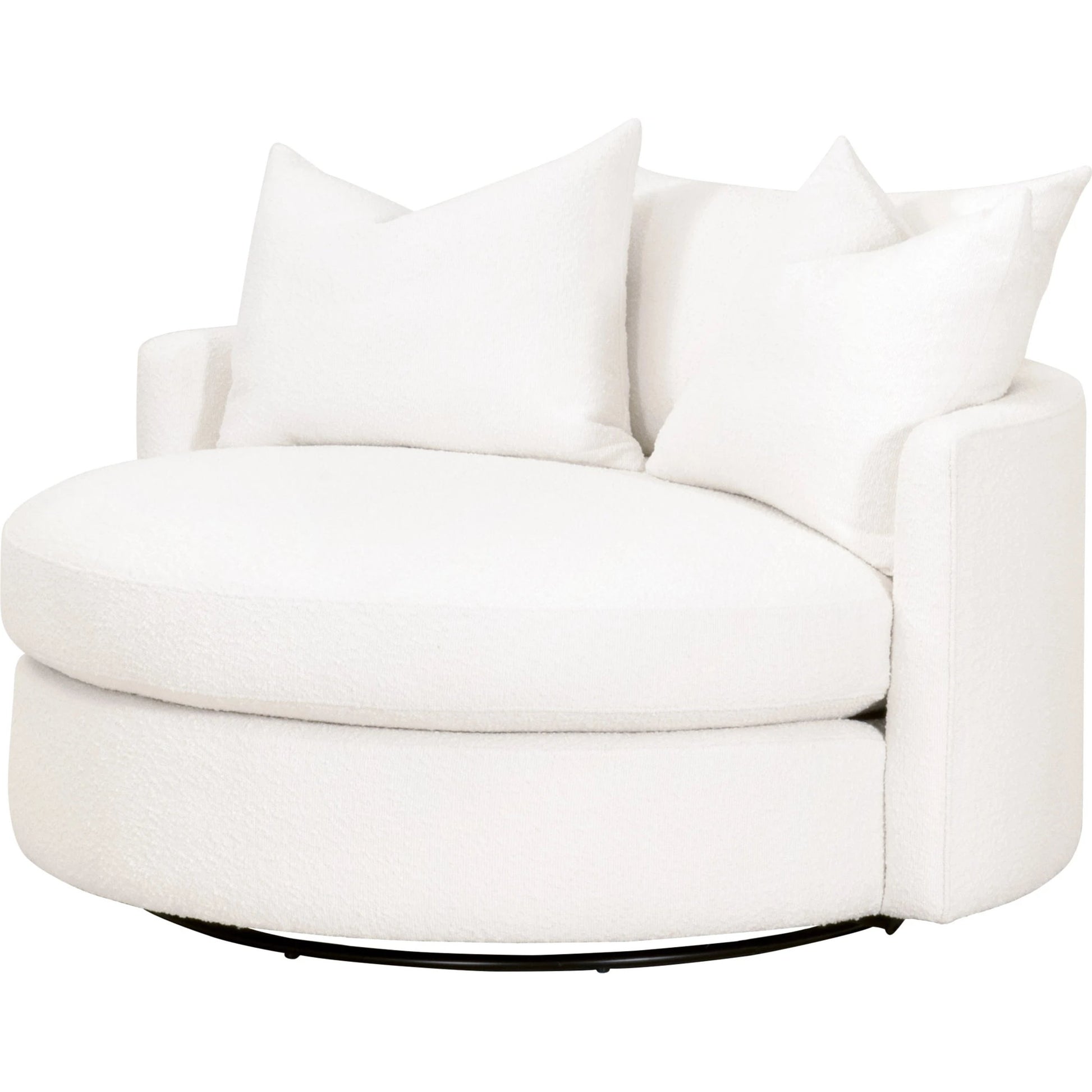 Lourne Grand Swivel Sofa Chair by Essentials For Living in performance boucle snow. Made from mdf, plywood, metal, 96% polyester/4% acrylic fabric, foam, down blend, down feather in a modern style.