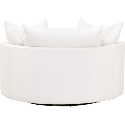 Lourne Grand Swivel Sofa Chair by Essentials For Living in performance boucle snow. Made from mdf, plywood, metal, 96% polyester/4% acrylic fabric, foam, down blend, down feather in a modern style.