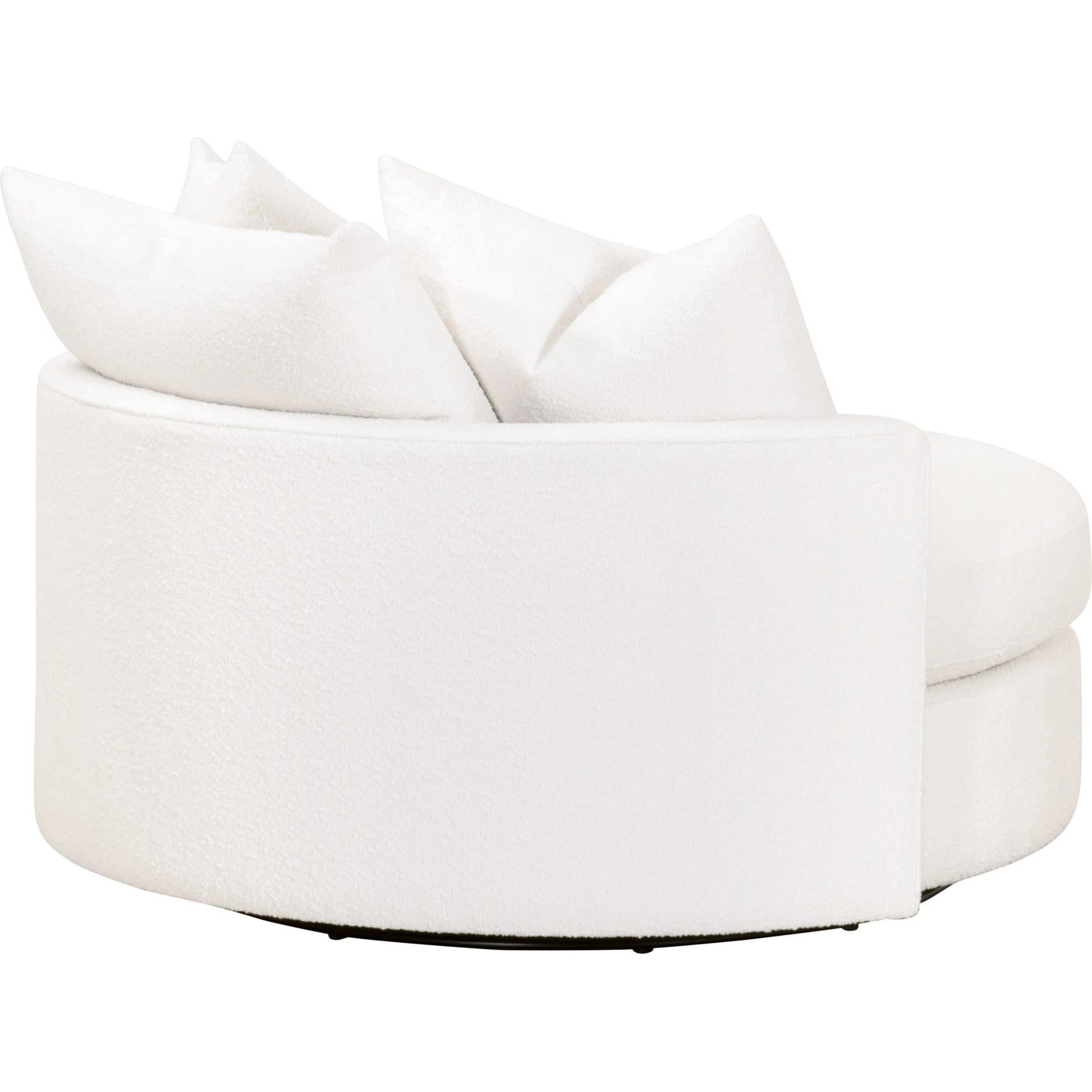 Lourne Grand Swivel Sofa Chair by Essentials For Living in performance boucle snow. Made from mdf, plywood, metal, 96% polyester/4% acrylic fabric, foam, down blend, down feather in a modern style.