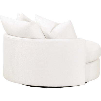 Lourne Grand Swivel Sofa Chair by Essentials For Living in performance boucle snow. Made from mdf, plywood, metal, 96% polyester/4% acrylic fabric, foam, down blend, down feather in a modern style.