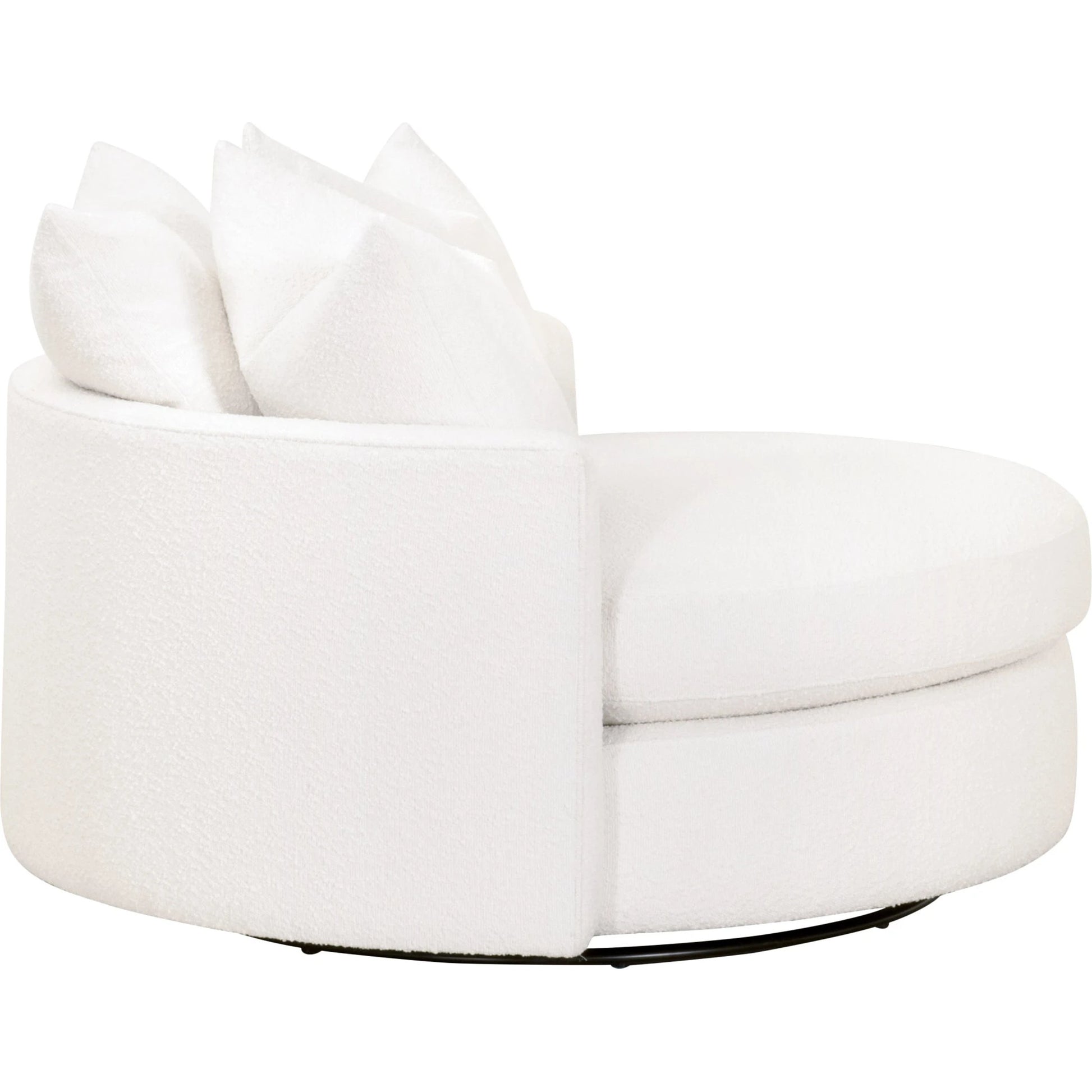 Lourne Grand Swivel Sofa Chair by Essentials For Living in performance boucle snow. Made from mdf, plywood, metal, 96% polyester/4% acrylic fabric, foam, down blend, down feather in a modern style.