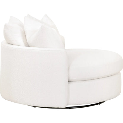 Lourne Grand Swivel Sofa Chair by Essentials For Living in performance boucle snow. Made from mdf, plywood, metal, 96% polyester/4% acrylic fabric, foam, down blend, down feather in a modern style.