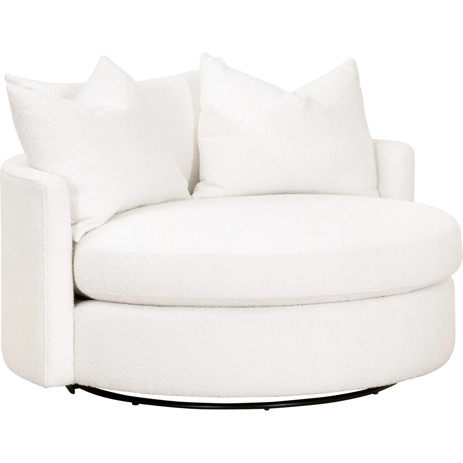 Lourne Grand Swivel Sofa Chair by Essentials For Living in performance boucle snow. Made from mdf, plywood, metal, 96% polyester/4% acrylic fabric, foam, down blend, down feather in a modern style.