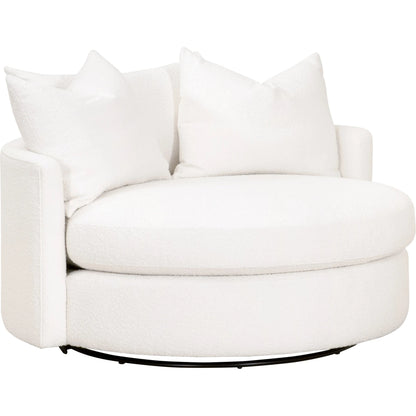 Lourne Grand Swivel Sofa Chair by Essentials For Living in performance boucle snow. Made from mdf, plywood, metal, 96% polyester/4% acrylic fabric, foam, down blend, down feather in a modern style.