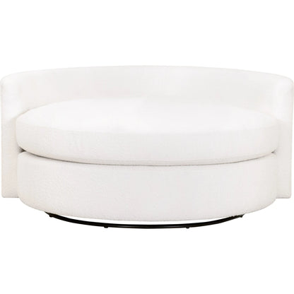 Lourne Grand Swivel Sofa Chair by Essentials For Living in performance boucle snow. Made from mdf, plywood, metal, 96% polyester/4% acrylic fabric, foam, down blend, down feather in a modern style.
