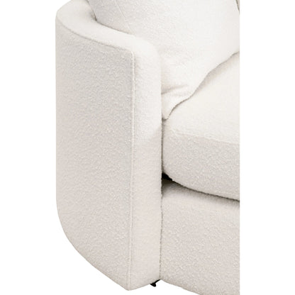 Lourne Grand Swivel Sofa Chair by Essentials For Living in performance boucle snow. Made from mdf, plywood, metal, 96% polyester/4% acrylic fabric, foam, down blend, down feather in a modern style.