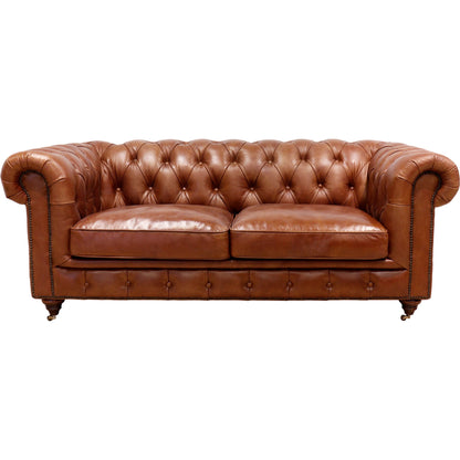 Chester Bay Loveseat by Pasargad Home in brown. Made from leather in a traditional style.
