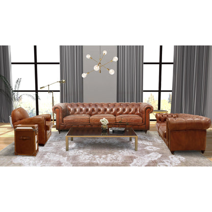 Chester Bay Loveseat by Pasargad Home in brown. Made from leather in a traditional style.