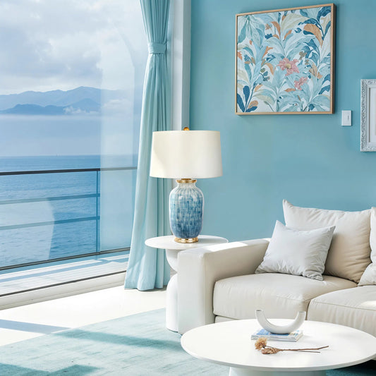 Veranda Blue Lamp by Bradburn Home. Made from ceramic in a unique style.