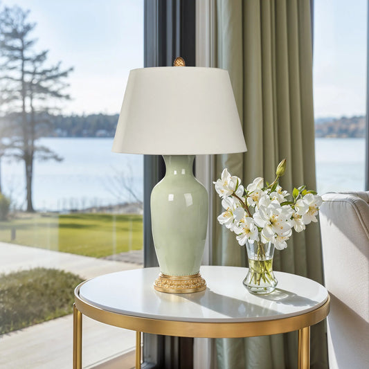 Aventine Verde Lamp by Bradburn Home. Made from ceramic in a unique style.