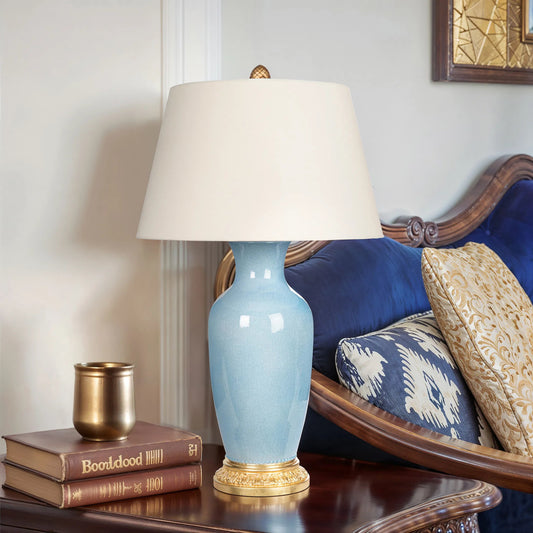 Aventine Blue Lamp by Bradburn Home. Made from ceramic in a unique style.