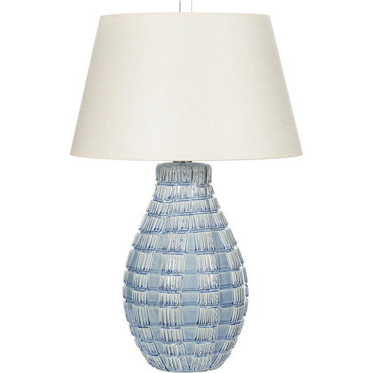 Winward Lamp by Bradburn Home in blue. Made from ceramic in a unique style.