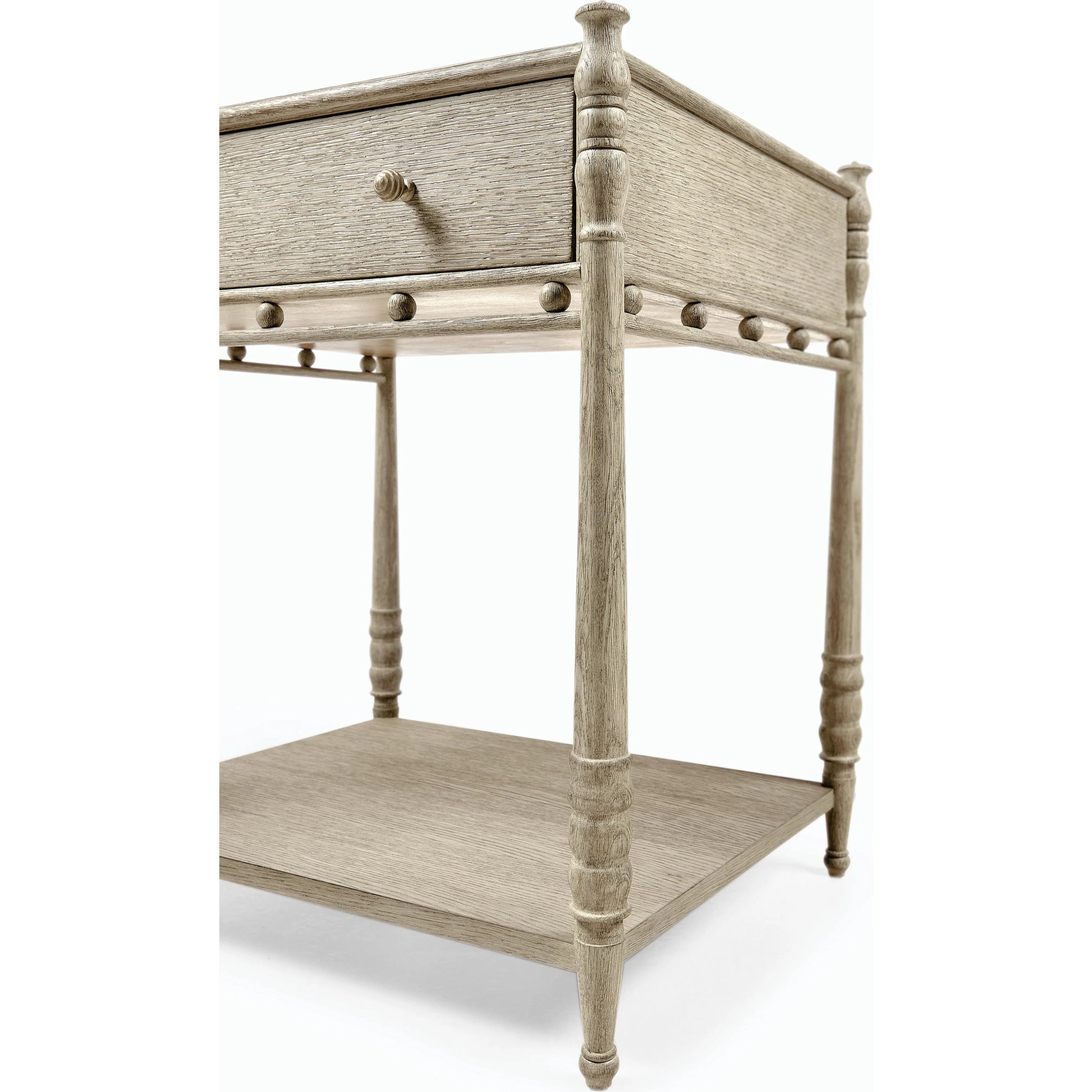 Morris Bedside Table by Jonathan Charles in light brown and washed grey oak. Made from oak in a modern style.