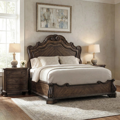 Rhapsody Nightstand by Hooker Furniture in rustic walnut. Made from pecan veneers in a traditional style.