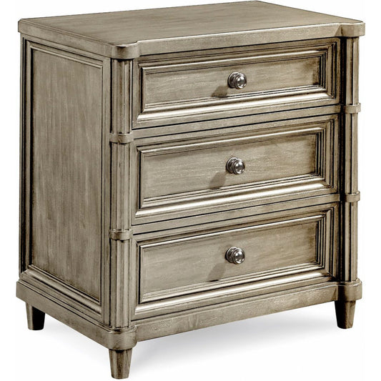 Morrissey Eccles Nightstand by A.R.T. Furniture in silver and bezel. Made from parawood solids, primavera veneers in a traditional style.