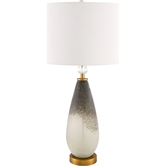 Lorca Accent Table Lamp by Surya in black. Made from glass, acrylic, iron, linen, polyester in a modern style.