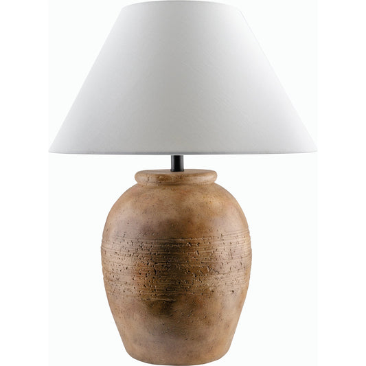 Lirael Accent Table Lamp - 535737 by Surya in body: brick, shade: white, finial: black, harp: metallic - nickel, cord: translucent and glazedhand painted. Made from ceramic, linen, polystyrene, iron in a modern style.