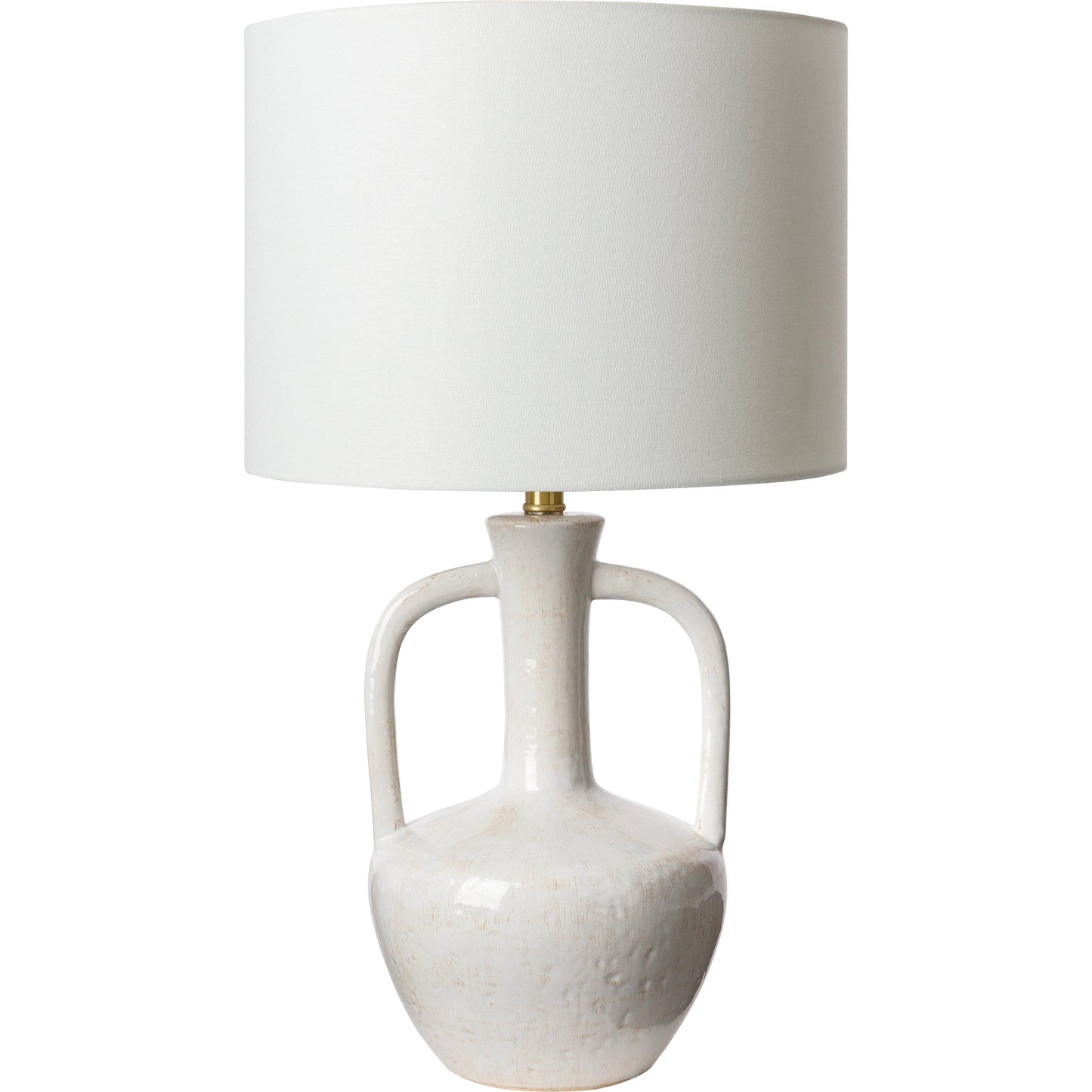 001 SI-1919630 | Primary Silo | Lorraine Table Lamp - 31885 by Surya in metallic brass, white, translucent, metallic nickel and glazedpolished. Made from shade (outside): linen, shade (inside): polyester, body: ceramic, finial: metal, harp: metal in a mode