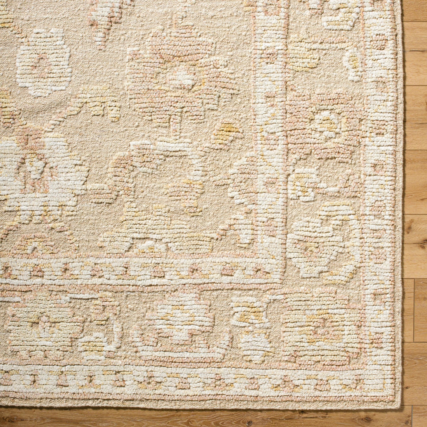 004 SI-2165472,SI-2165473,SI-2165474,SI-2165475,SI-2165476 | Closeup | Leros LRS-2300 Rug by Surya in ivory, sandstone, beige, cream, pale gold. Made from wool in a unique style.