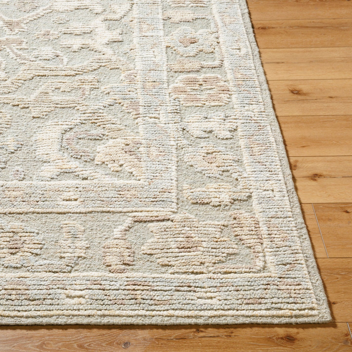 003 SI-2165482,SI-2165483,SI-2165484,SI-2165485,SI-2165486 | Closeup | Leros LRS-2301 Rug by Surya in pewter, sandstone, ivory, taupe, misty gray. Made from wool in a unique style.