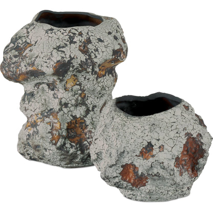 Grotesque Vase by Currey and Company in off-white, gray, burnt orange. Made from porcelain in a modern style.