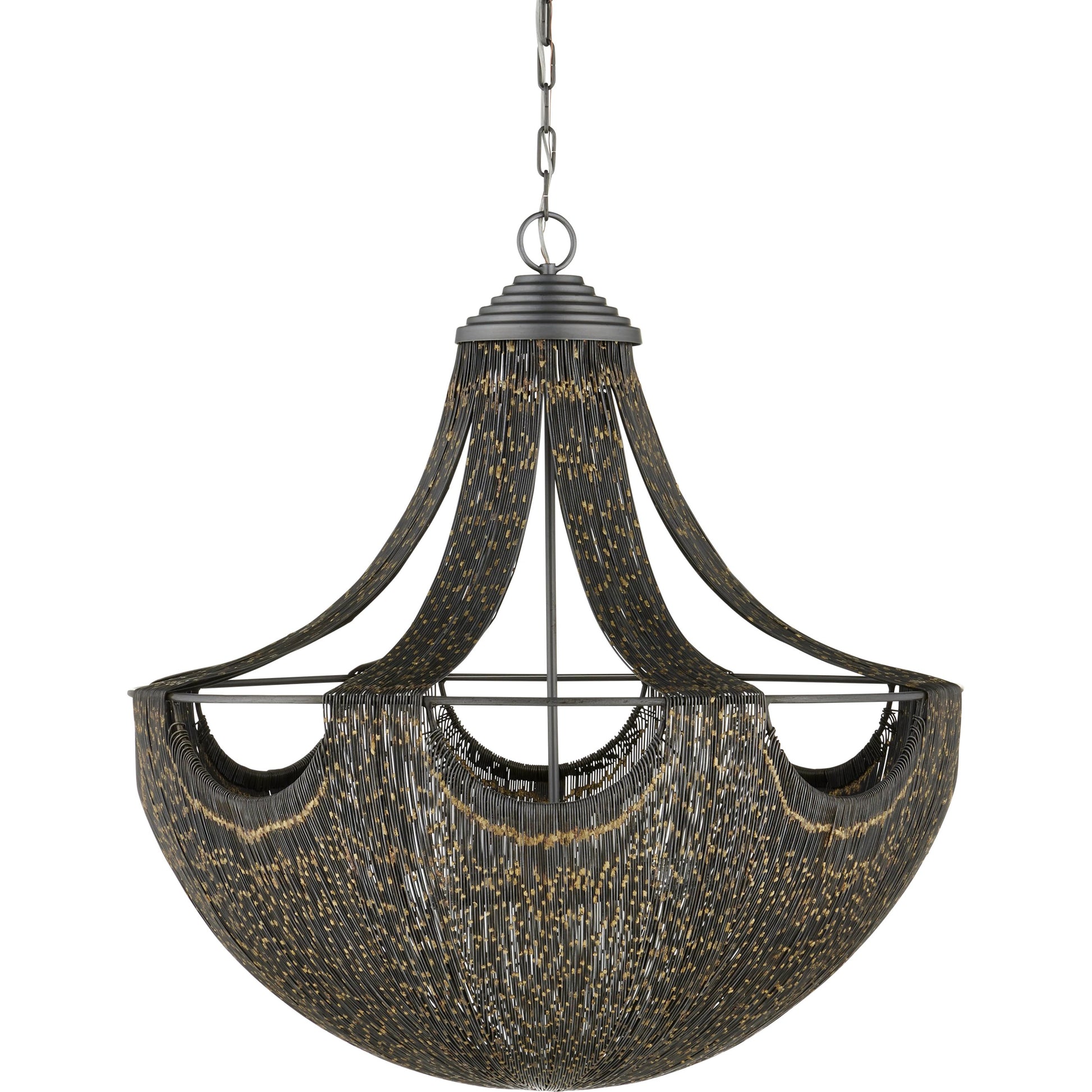 Eduardo Chandelier by Currey and Company in natural iron, brass. Made from iron in a eclectic & global style.