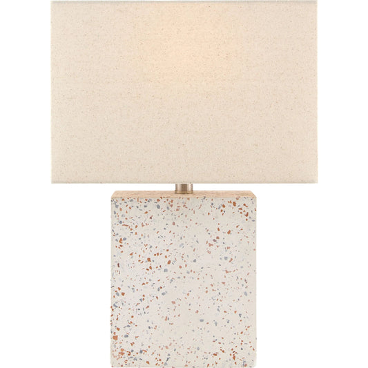 Lorzan Accent Table Lamp by Surya in white. Made from concrete, linen, plastic, iron in a eclectic & global style.