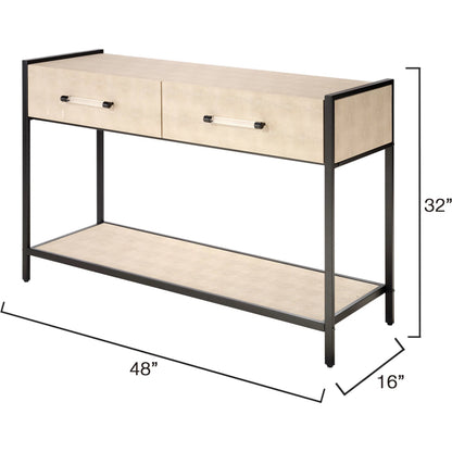 Cassius Console Table by Lifestyle by JY in taupe and taupe shagreen, black metal. Made from metal: iron, mdf, pvc: faux shagreen in a transitional style.
