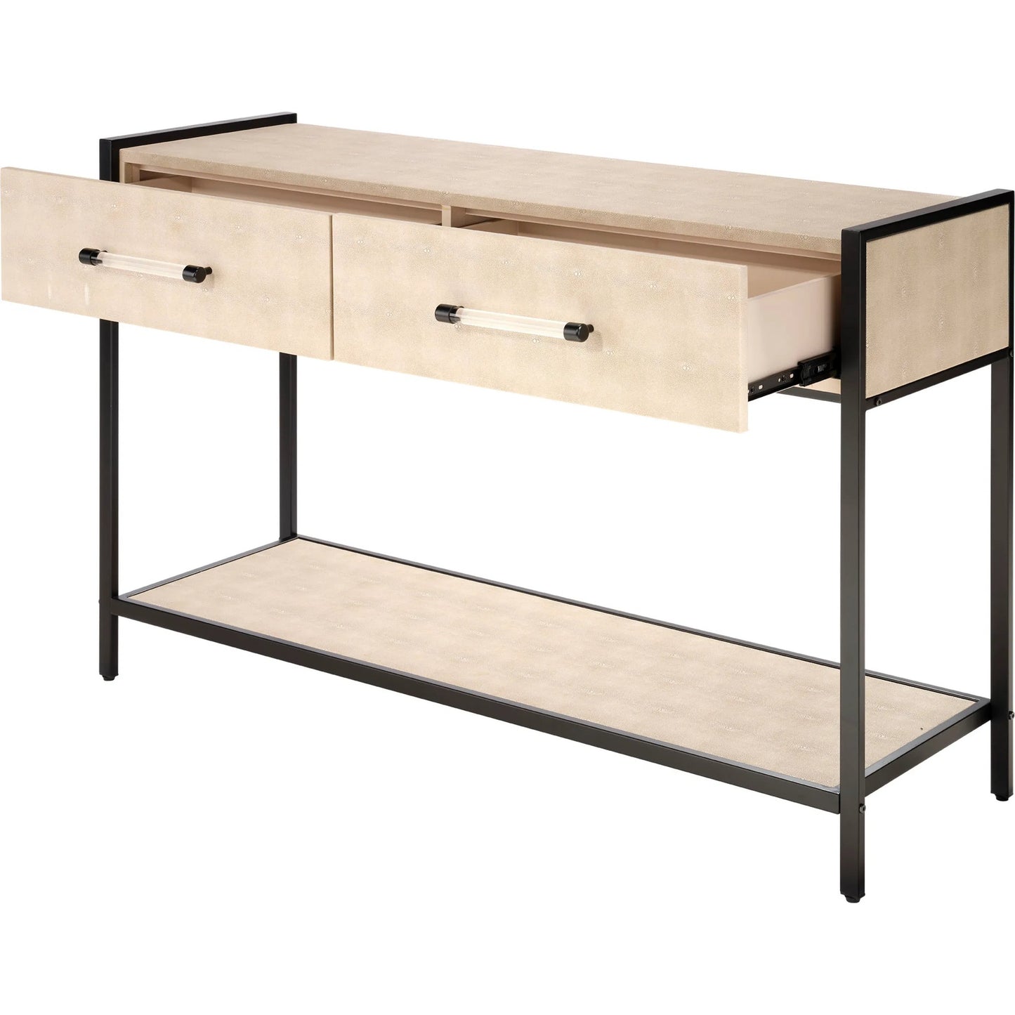 004 SI-2320352 | Additional Silo | Cassius Console Table by Lifestyle by JY in taupe and taupe shagreen, black metal. Made from metal: iron, mdf, pvc: faux shagreen in a transitional style.